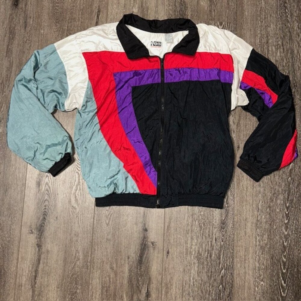 Vintage Athletic Supply Gear Radical 90s Windbreaker Jacket Black Red Purple Med